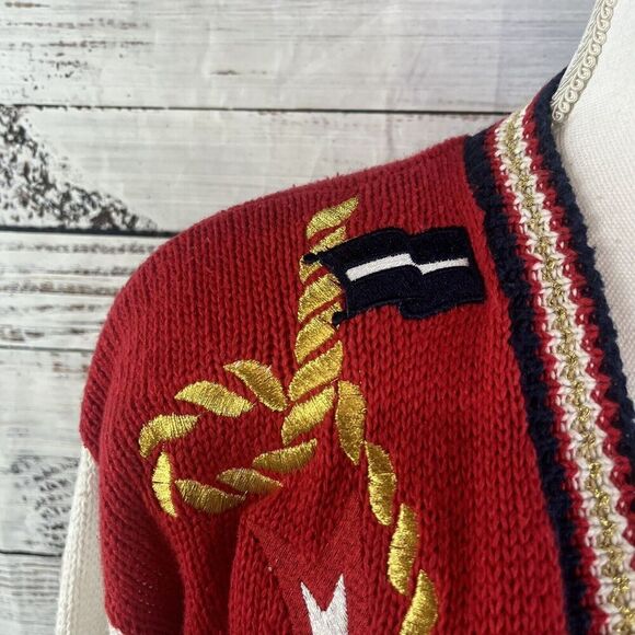 Vintage Karen Scott Cardigan Sweater size Small Red Blue Nautical Sailor Boating - Picture 3 of 10